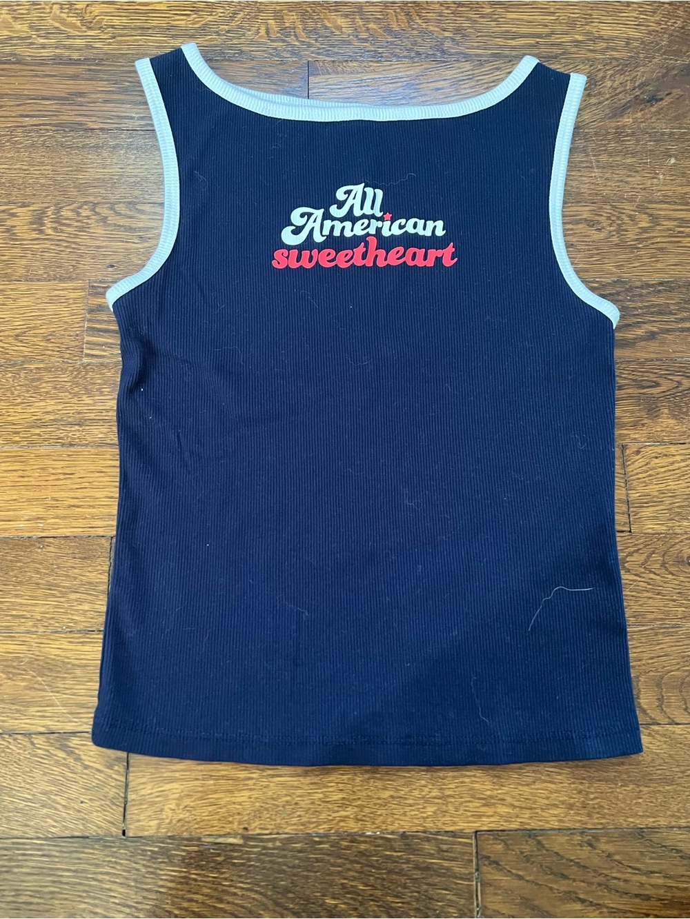 wild fable Navy Ribbed Tank with Cream Trim and Red Script